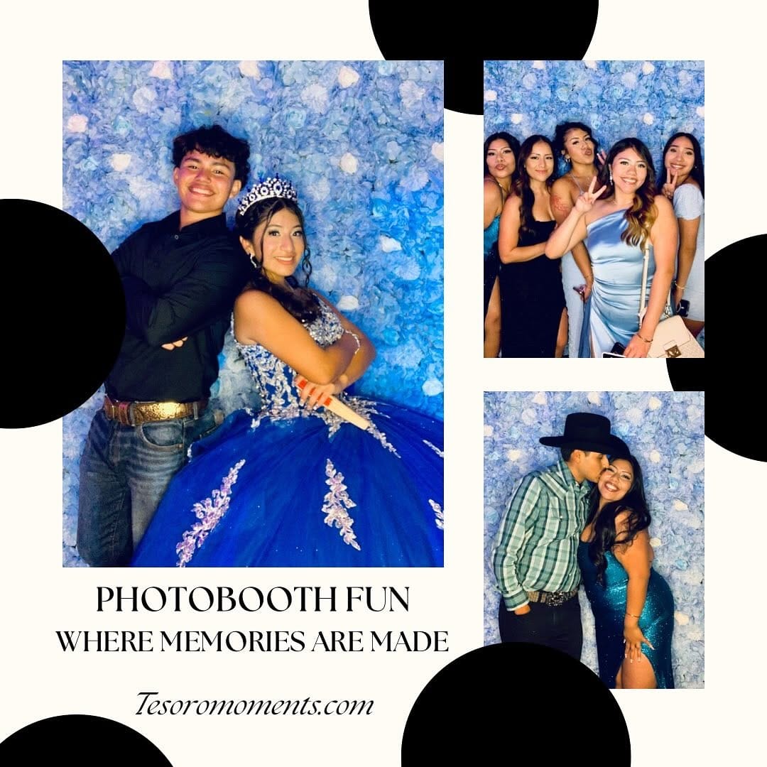 two men and a woman posing for beauty and vintage booth tesoro moments